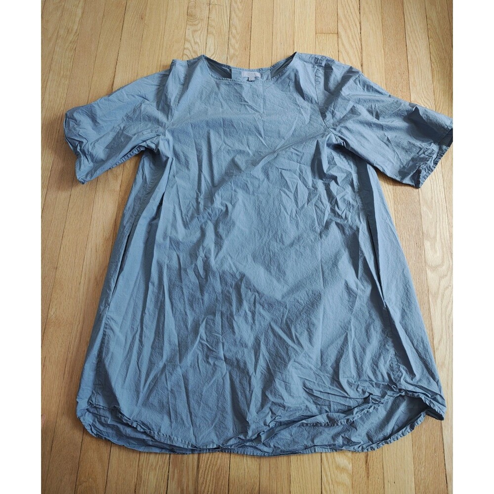 COS Gray Cotton Poplin Dress Womens Medium Voluminous 3/4 Sleeve Minimalist Midi